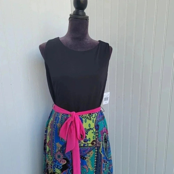 NWT RN Studio Ronni Nicole Black Multi Slevelesa Tie Design Long Maxi Dress 12 - Picture 2 of 10